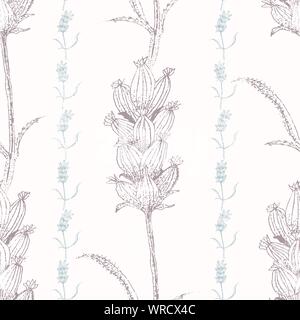 Fleurs de Lavande sophistiqués vintage style design. Main délicate appelée modèle vectoriel continu sur fond crème. Super pour le bien-être, cosmétique Illustration de Vecteur