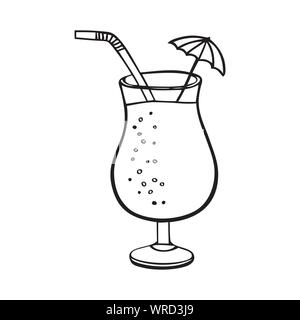 Cocktail d'été noir et blanc avec parapluie et de paille Illustration de Vecteur