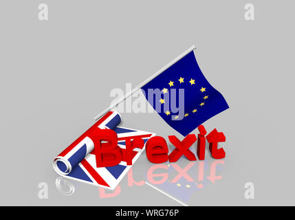 Thème Brexit, roulé UK bannière avec le texte. Rendu 3d avec reflet dans le sol. Banque D'Images