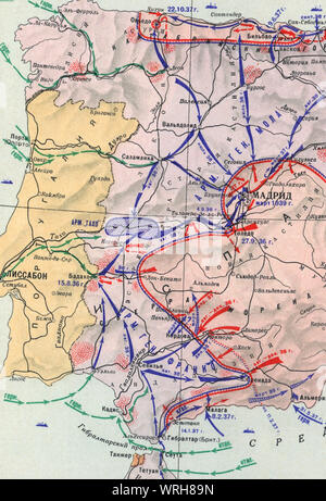 Carte de la guerre civile et de l'intervention germano-italienne en Espagne (juillet 1936 - mars 1939), Banque D'Images
