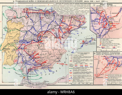 Carte de la guerre civile et de l'intervention germano-italienne en Espagne (juillet 1936 - mars 1939), Banque D'Images