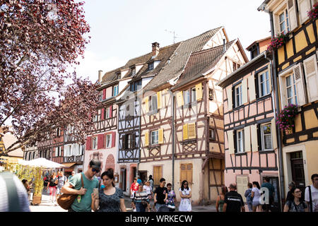 Maisons à colombages historique dans le poissonnier district de la Petite Venise à Colmar, France. Banque D'Images