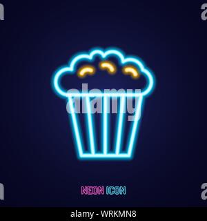 Contour néon lumineux simple popcorn icône colorés sur fond bleu Illustration de Vecteur