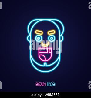 Drôle de visage contour néon lumineux simple avatar icône colorés sur fond bleu Illustration de Vecteur