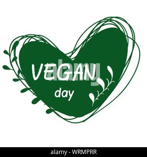 Journée internationale pour les végétariens. Le 1 novembre. Vegan Day. Autocollant. Un coeur. Sur un fond blanc Illustration de Vecteur