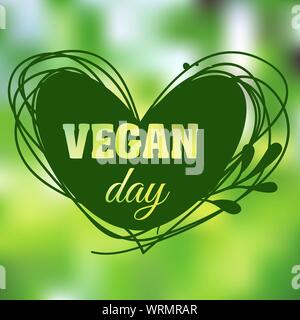 Journée internationale pour les végétariens. Le 1 novembre. Vegan Day. Autocollant coeur Illustration de Vecteur