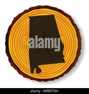 Carte de l'Alabama sur le bois d'extrémité Illustration de Vecteur