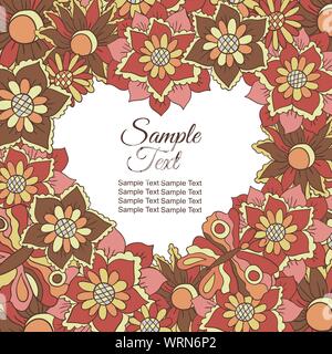 Fleur avec coeur. Fleurs d'automne. Les papillons. Le pastel marron, orange et rose ton Illustration de Vecteur