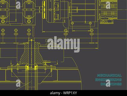 Dessins de génie mécanique. La conception technique. Les origines de l'ingénieur. Les bleus. Gray Illustration de Vecteur
