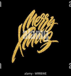Joyeux Noël gold glitter design lettrage. Carte de vœux de Noël, affiche, bannière. Illustration vecteur EPS10 Illustration de Vecteur