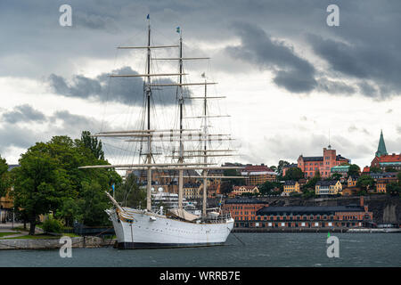 Stockholm, Suède. Septembre 2019. Un vieux gréement ancré sur un quai à Stockholm Banque D'Images