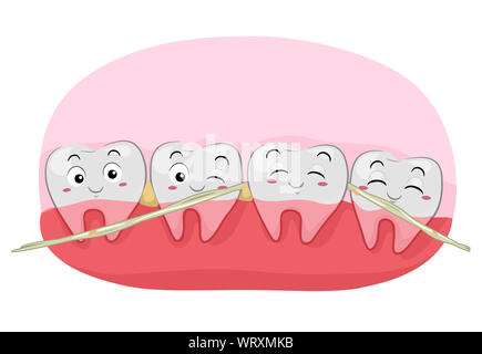 Illustration de dents heureux Mascot en utilisant du fil dentaire Banque D'Images