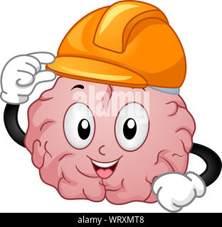 Illustration d'un cerveau Mascot Wearing Hard Hat Construction jaune Banque D'Images