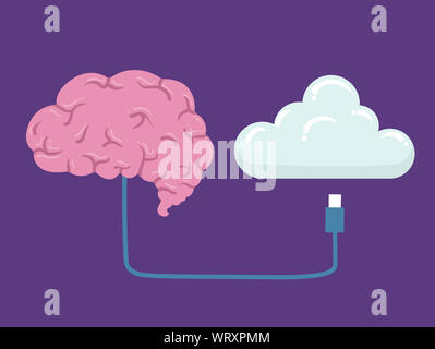 Illustration d'un cerveau connecté par fil au nuage Banque D'Images