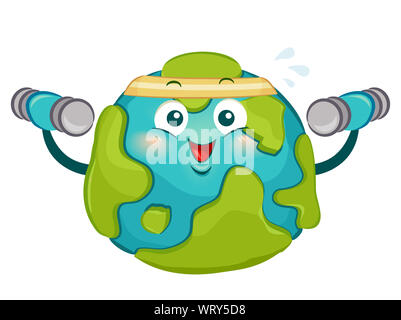 Illustration d'un grand gros terre portant Exercice Head et Holding Dumbbells Banque D'Images