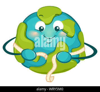 Illustration de Big Fat Terre Mascot tenant un ruban de mesure autour de sa taille. La prise de conscience de l'obésité Banque D'Images