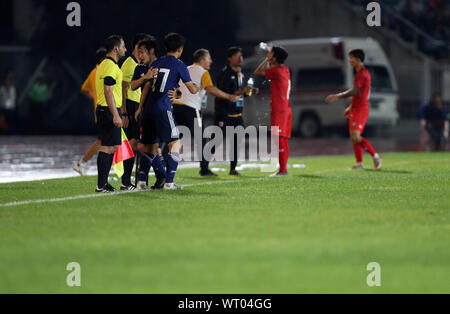 Yangon, Myanmar. 10 Septembre, 2019. Takefusa Kubo, Shoya Nakajima (JPN), le 10 septembre 2019 Football/soccer - Coupe du Monde FIFA : Qatar Asie 2022 Deuxième tour qualificatif Groupe F match entre le Myanmar 0-2 Japon à Stade Thuwunna à Yangon, Myanmar, Crédit : AFLO/Alamy Live News Banque D'Images