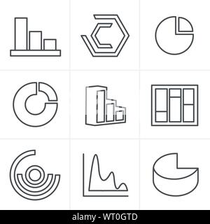 Icônes de Style de ligne simple ensemble de diagrammes et de graphiques relatifs vector Illustration de Vecteur