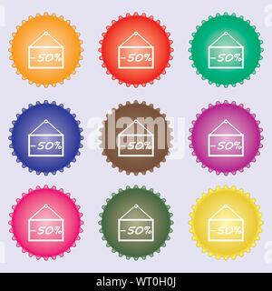 50 l'icône remise signe. Une série de 9 étiquettes de couleurs différentes. Vector Illustration de Vecteur