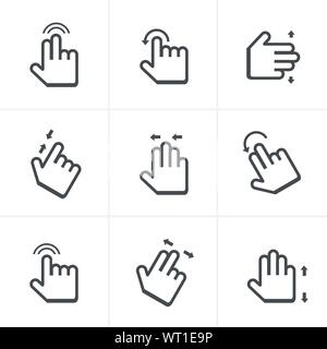 Les gestes fondamentaux de l'homme à l'aide d'appareils numériques modernes Icons Set, Vec Illustration de Vecteur