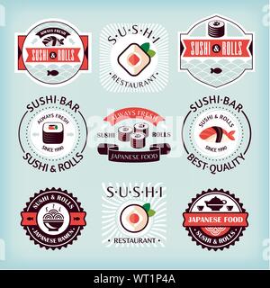 Ensemble de diverses étiquettes sushi Illustration de Vecteur