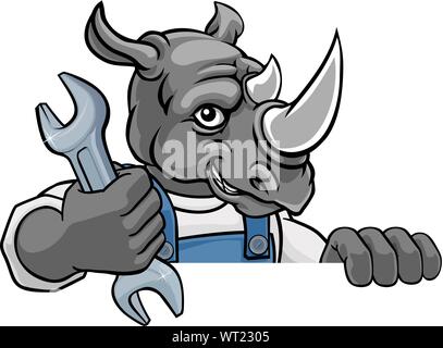 Plombier Rhino ou mécanicien Holding Spanner Illustration de Vecteur