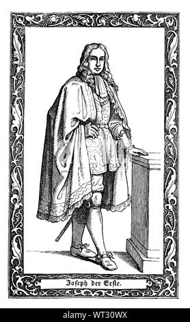 Joseph I., Joseph Jacob Ignaz Johann Anton Eustachius, Saint Empereur romain à partir de 1705 jusqu'à sa mort en 1711. Joseph I, 1678-1711, ebenda Fürst aus dem Hause und von Habsburg 1705 bis 1711 Kaiser des Heiligen Römischen Reiches, amélioration numérique reproduction d'une illustration du xixe siècle Banque D'Images