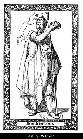 Henry IV, roi des Allemands 1056, à partir de 1084 empereur, jusqu'à son abdication en 1105. Heinrich IV., 1050-1106, ab 1056 römisch-deutscher König und von 1084 bis zu senneur Abdankung suis 31. Dezember 1105 Kaiser., l'amélioration numérique reproduction d'une illustration du xixe siècle Banque D'Images