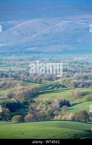 En regardant la partie supérieure de la vallée de l'Eden à proximité de Kirkby Stephen, Cumbria, vers le nord des Pennines fells. UK. Banque D'Images