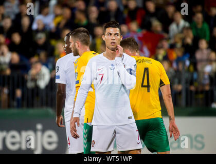 La Lituanie, Vilnius - 10 septembre 2019 : Cristiano Ronaldo lors d'un qualificatif de l'UEFA Euro 2020 entre la Lituanie et le Portugal à LFF Arena. Banque D'Images