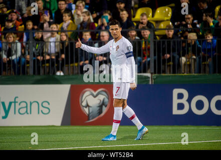 La Lituanie, Vilnius - 10 septembre 2019 : Cristiano Ronaldo lors d'un qualificatif de l'UEFA Euro 2020 entre la Lituanie et le Portugal à LFF Arena. Banque D'Images