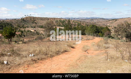 Paysage malgache entre Andasibe et Antsirabe, Madagascar, Afrique Banque D'Images