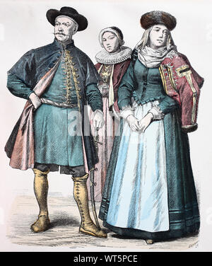 Costume national, des vêtements, de l'histoire des costumes, noble Anglaise, femme de Paris, femme de Rouen, femme de Dieppe, France, 16e siècle, Volkstracht, Kleidung, Geschichte der Kostüme, noble Engländerin, Frau aus Paris, Frau aus Rouen, Frau aus Frankreich, Dieppe, 16. Jahrhundert Banque D'Images