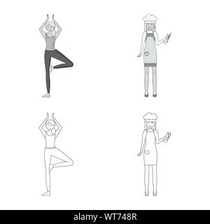 Objet isolé de la posture et de l'humeur signe. Ensemble de posture et d'illustration vectorielle stock femelle. Illustration de Vecteur