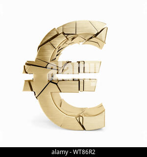 Or en ruine fissurés et symbole de l'Euro l'Union européenne, EUR Banque D'Images