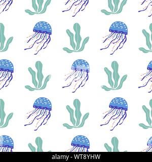 Une structure de créatures sous-marines avec des Méduses, coraux et Algues acadiennes animaux marins pour le tissu, textile, papier peint, décor de pépinière, imprime, c Illustration de Vecteur