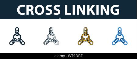 Cross Linking icon set. Quatre éléments dans diférents styles à partir d'icônes seo collection. Creative cross linking rempli d'icônes de couleur, contours, et télévision Illustration de Vecteur