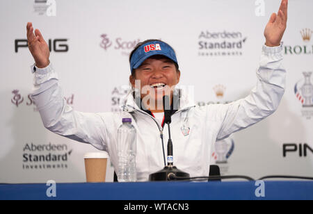 Auchterarder, Ecosse, Royaume-Uni. Le 11 septembre 2019. Les joueurs de l'équipe de conférences de presse à Gleneagles. Sur la photo ; Meghan Khang de Team USA. Iain Masterton/Alamy Live News Banque D'Images