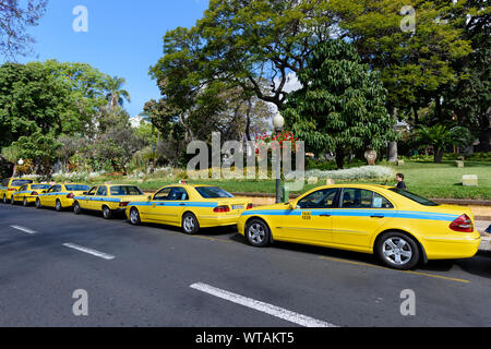 Une longue file de taxis jaunes Banque D'Images