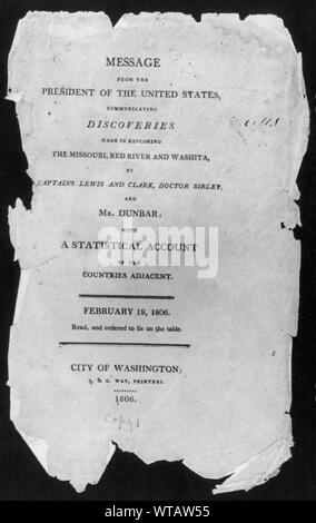 Message du président des États-Unis de communiquer les découvertes faites par ...capitaines Lewis & Clark...10 févr. 19, 1806 Banque D'Images