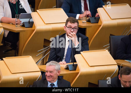 Edinburgh, Royaume-Uni. 5 septembre 2019. Sur la photo : Oliver Mundell MSP - Secrétaire du Cabinet fantôme pour l'éducation, de l'enseignement supérieur un& la science. Débat du gouvernement écossais : éviter un pas de traiter la sortie de l'UE. Que le Parlement reconnaît que le Royaume-Uni ne devrait en aucun cas quitter l'UE sur un accord de non-base, et condamne la suspension du Premier Ministre du parlement britannique depuis le 9 septembre jusqu'au 14 octobre 2019. Le résultat de la division est : Pour 87, contre 28, abstentions 0. Colin Fisher/CDFIMAGES.COM Banque D'Images