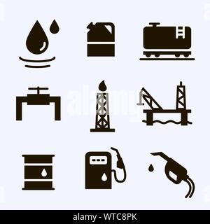 L'industrie d'huile et d'essence de vecteur objets icons set Illustration de Vecteur