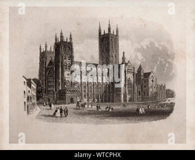 Gravure de la cathédrale de Canterbury. Grande-Bretagne. La cathédrale de Canterbury, dans le Kent, est l'une des plus anciennes et des plus célèbres structures chrétiennes Banque D'Images