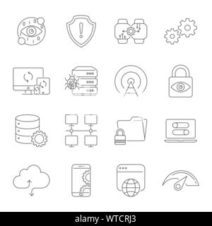 Fine ligne moderne icons set de la technologie numérique. Symbole de qualité Premium collection. Pictogramme linéaire simple pack. Logo vector avc, web concept Illustration de Vecteur