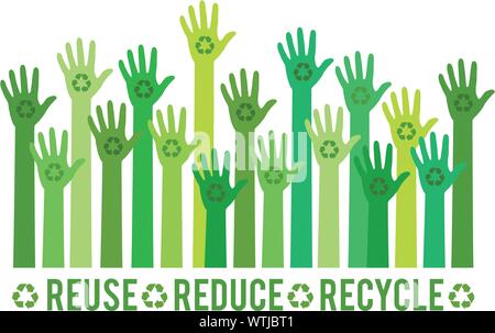 Des mains avec recyclage vert signe, symbole de recyclage, vector set Illustration de Vecteur