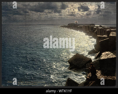 [Vue de la lune, avec phare, Alger, Algérie] ; Banque D'Images