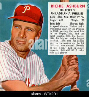 1950 baseball ère représentant carte Hall of Fame dvd Richie Ashburn avec les Phillies de Philadelphie. Banque D'Images