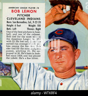 1950 baseball ère représentant carte Hall of Fame dvd Bob citron avec les Indians de Cleveland. Banque D'Images