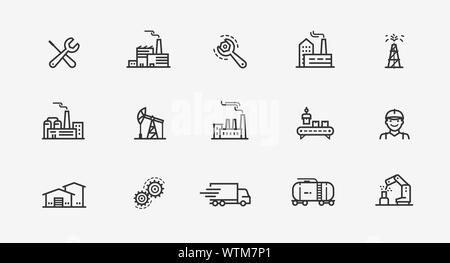 Jeu d'icônes de l'industrie. Usine, symbole de fabrication. Illustration vectorielle Illustration de Vecteur