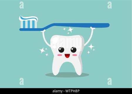 Mignon, souriant et heureux dent et strong tenant une brosse à dents. Vector illustration Illustration de Vecteur